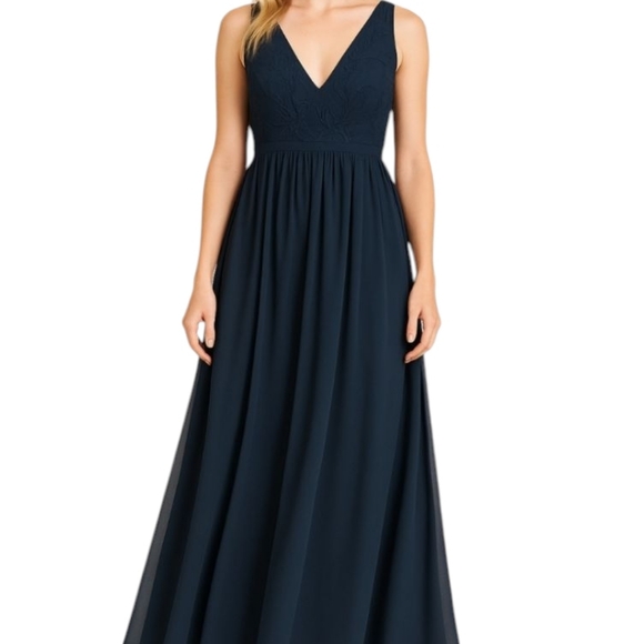 NWT Azazie Blue Navy Embroidered Floral Sleeveless Bridesmaid Gown Dress 14 - Picture 11 of 11